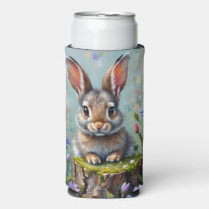 Fluffy Rabbit in a Field of Flowers Seltzer Can Cooler