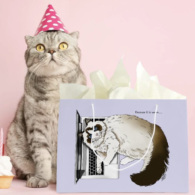 Fluffy Ragdoll Cat Lavender Laptop Funny Large Gift Bag (Creator Uploaded)