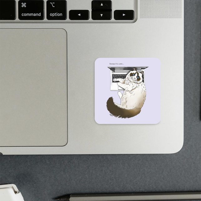 Fluffy Ragdoll Cat Lavender Laptop Funny Square Sticker (Creator Uploaded)