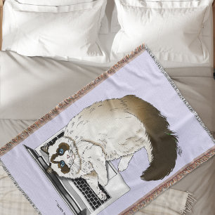 Fluffy Ragdoll Cat Lavender Laptop Funny  Throw Blanket