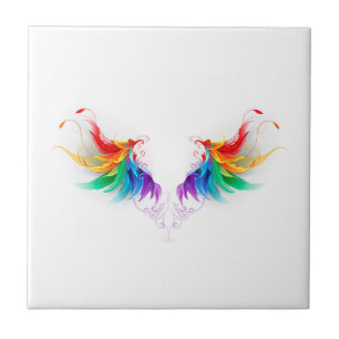 Fluffy Rainbow Wings Ceramic Tile