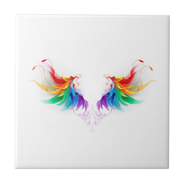 Fluffy Rainbow Wings Ceramic Tile (Front)