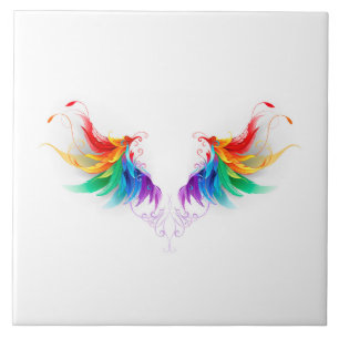 Fluffy Rainbow Wings Ceramic Tile