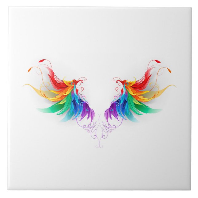 Fluffy Rainbow Wings Ceramic Tile (Front)