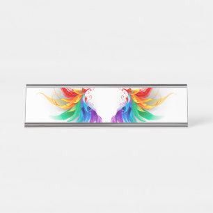 Fluffy Rainbow Wings Desk Name Plate
