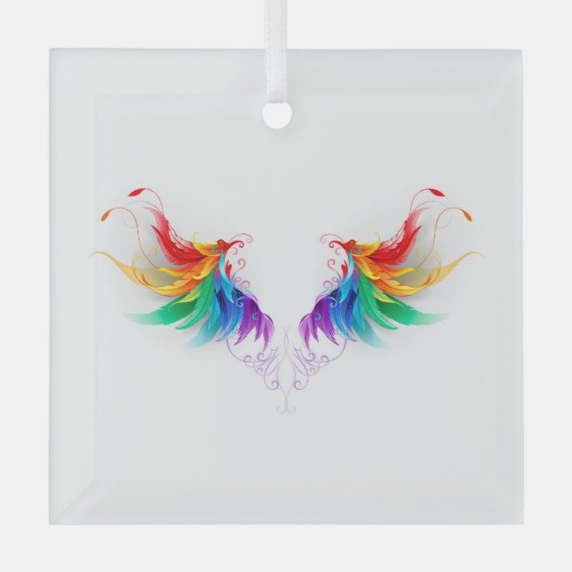 Fluffy Rainbow Wings Glass Tree Decoration (Front)