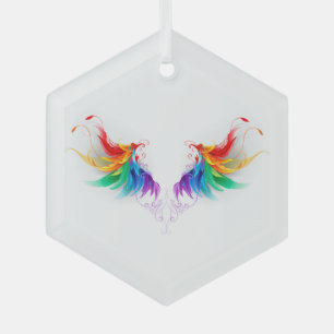 Fluffy Rainbow Wings Glass Tree Decoration