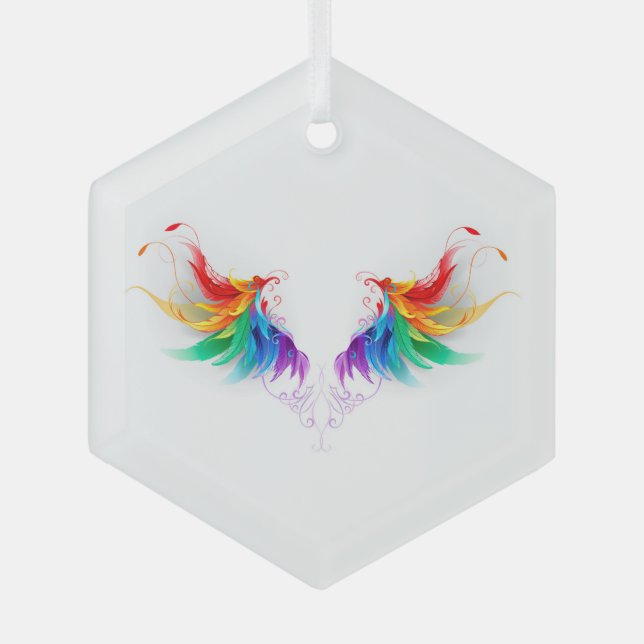 Fluffy Rainbow Wings Glass Tree Decoration (Front)