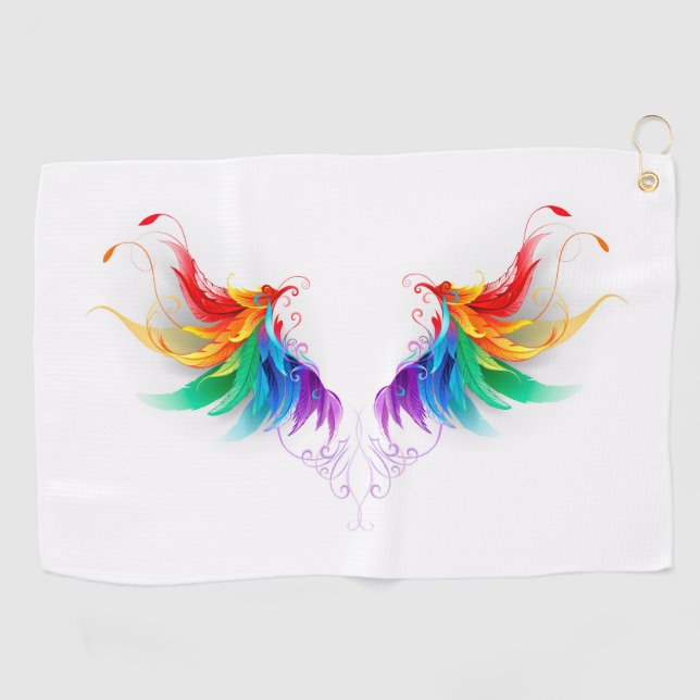 Fluffy Rainbow Wings Golf Towel (Horizontal)