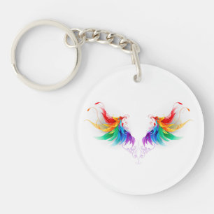 Fluffy Rainbow Wings Key Ring