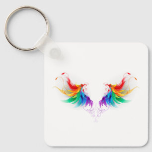 Fluffy Rainbow Wings Key Ring