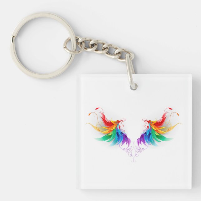 Fluffy Rainbow Wings Key Ring (Front)