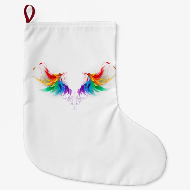 Fluffy Rainbow Wings Large Christmas Stocking (Front)
