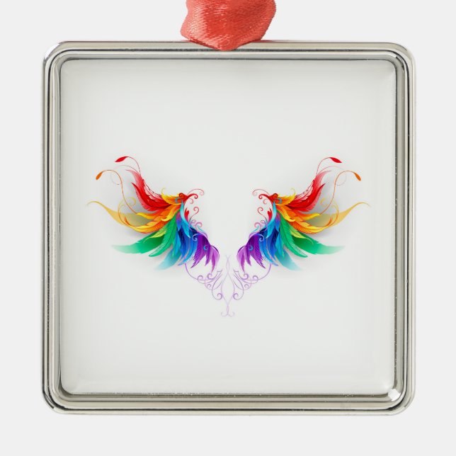 Fluffy Rainbow Wings Metal Ornament (Front)