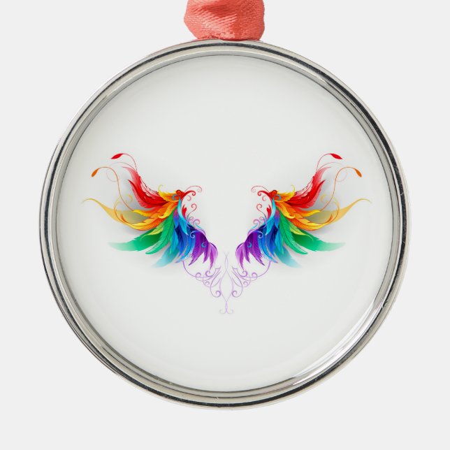 Fluffy Rainbow Wings Metal Ornament (Front)