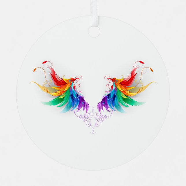 Fluffy Rainbow Wings Metal Tree Decoration (Front)