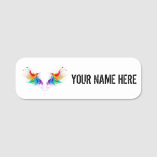 Fluffy Rainbow Wings Name Tag