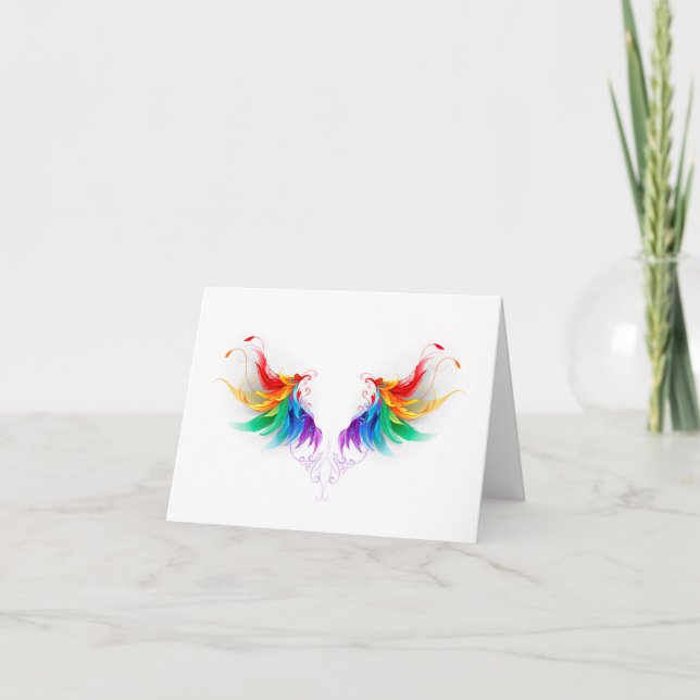 Fluffy Rainbow Wings Note Card (Front)