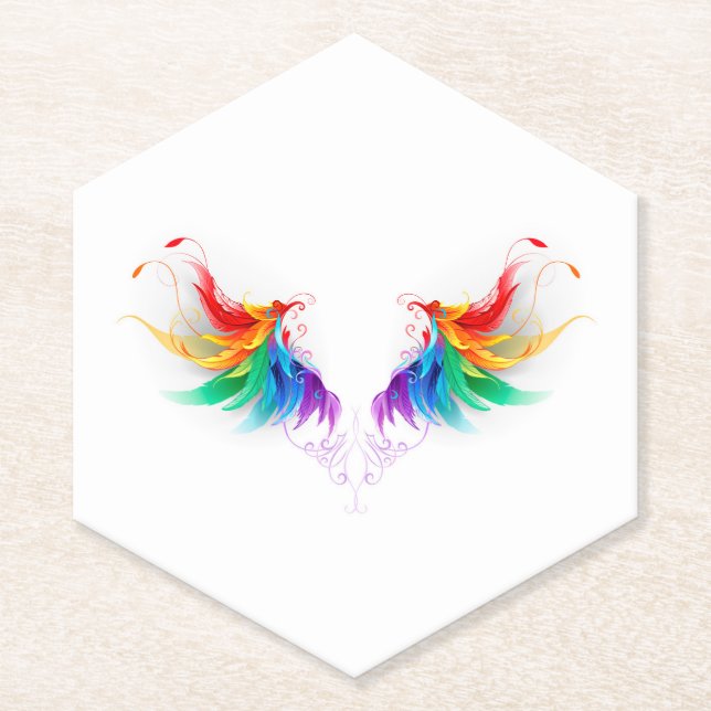 Fluffy Rainbow Wings Paper Coaster (Front)