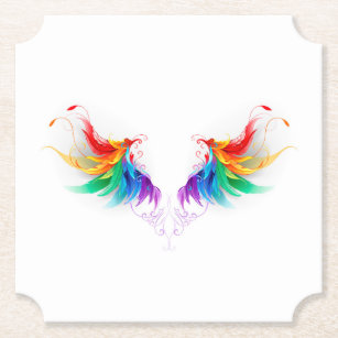Fluffy Rainbow Wings Paper Coaster