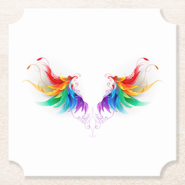 Fluffy Rainbow Wings Paper Coaster (Front)