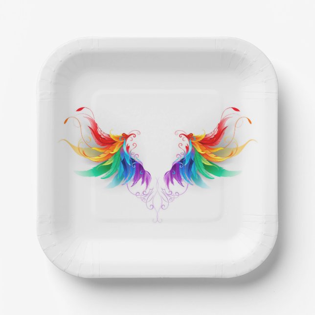 Fluffy Rainbow Wings Paper Plate (Front)