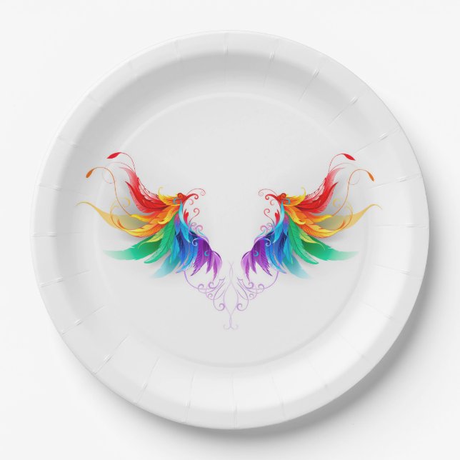 Fluffy Rainbow Wings Paper Plate (Front)