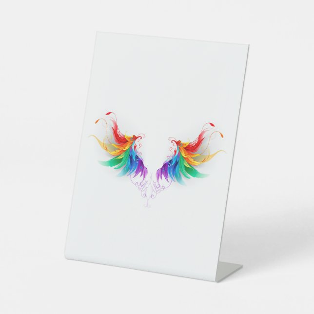 Fluffy Rainbow Wings Pedestal Sign (Front)