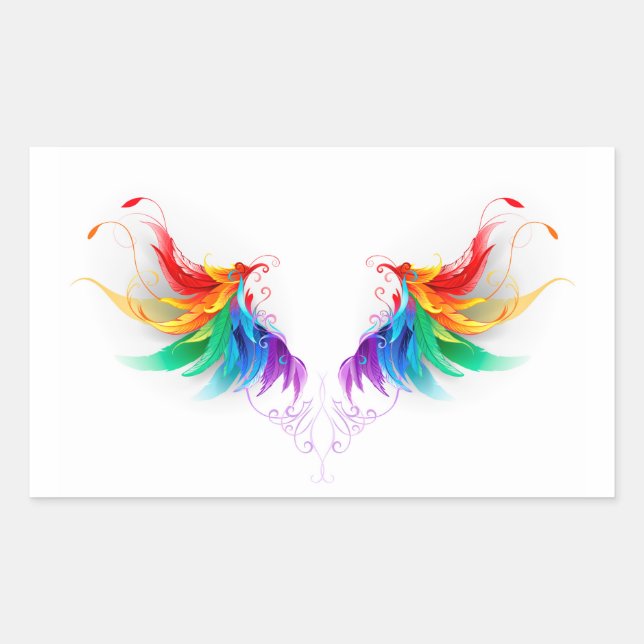 Fluffy Rainbow Wings Rectangular Sticker (Front)