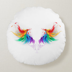 Fluffy Rainbow Wings Round Cushion