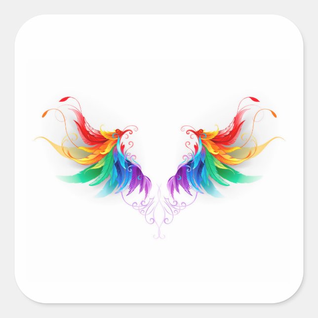 Fluffy Rainbow Wings Square Sticker (Front)