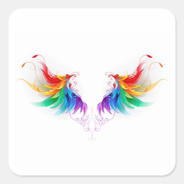 Fluffy Rainbow Wings Square Sticker (Front)