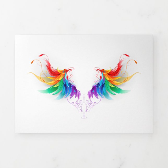 Fluffy Rainbow Wings Tri-Fold Invitation (Cover)