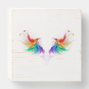 Fluffy Rainbow Wings Wooden Box Sign