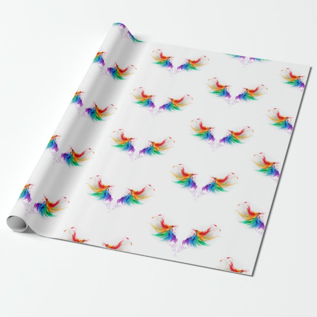 Fluffy Rainbow Wings Wrapping Paper (Unrolled)