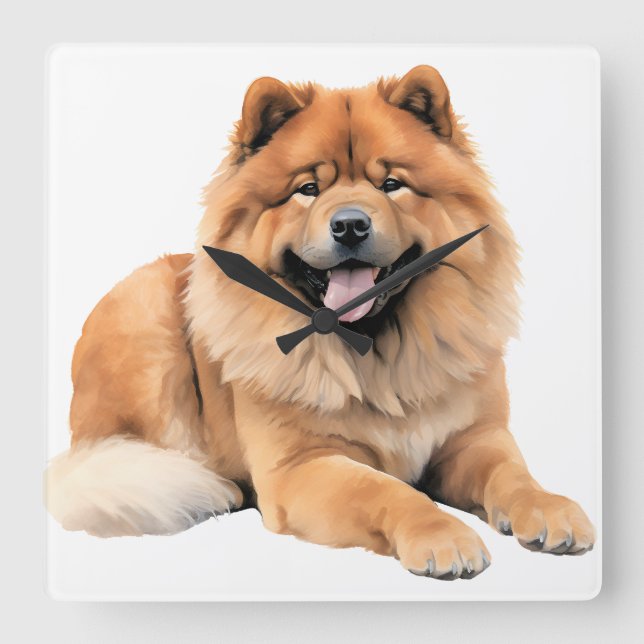 FLUFFY RED CHOW CHOW DOG SQUARE WALL CLOCK (Front)