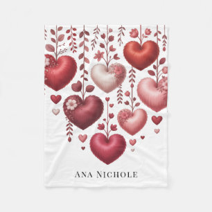 Fluffy Red Floral Heart Baby Shower Gift Fleece Blanket