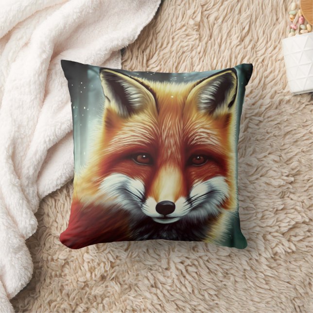 Fluffy Red Fox Portrait Cushion (Blanket)