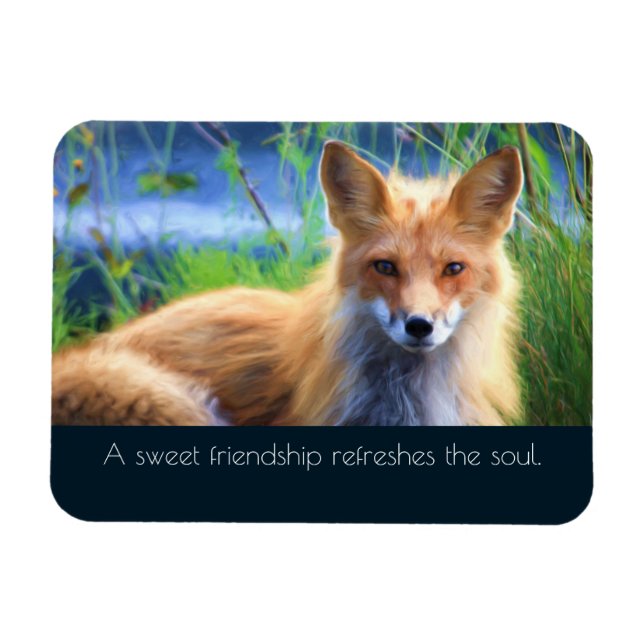 Fluffy Red Fox with Friendship Quote Magnet (Horizontal)
