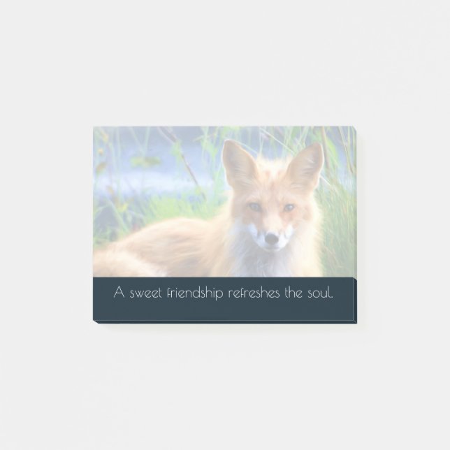 Fluffy Red Fox with Friendship Quote Post-it Notes (Front)