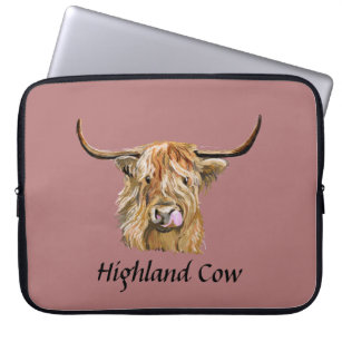 Fluffy Red Highland Cow Original Digital Art Laptop Sleeve