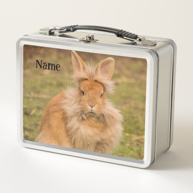 Fluffy Red Lionhead Bunny Rabbit Metal Lunch Box (Front)