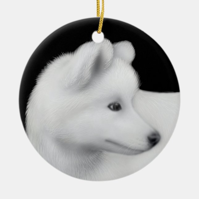 Fluffy Samoyed Dog Ornament (Front)