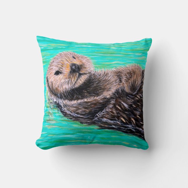 Fluffy Sea Otter Painting Cushion (Front)