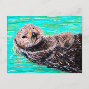 Fluffy Sea Otter Painting Postcard