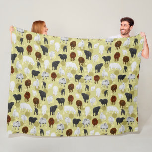 Fluffy Sheep and Lambs Pattern Fleece Blanket