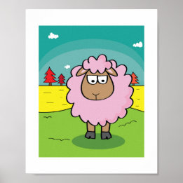 Fluffy Sheep Illustration | Kids Farm Animal Art Poster
