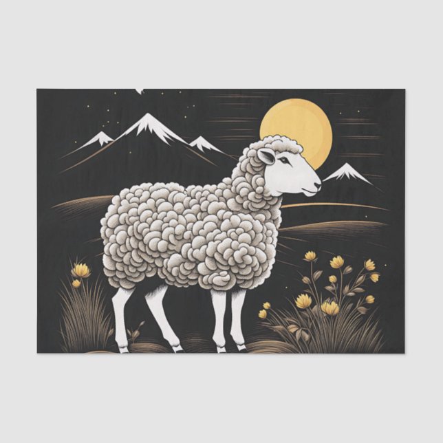 Fluffy Sheep In A Night Landscape Tissue Paper (Front)