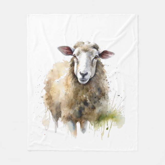 Fluffy Sheep in Pasture Fleece Blanket (Front)