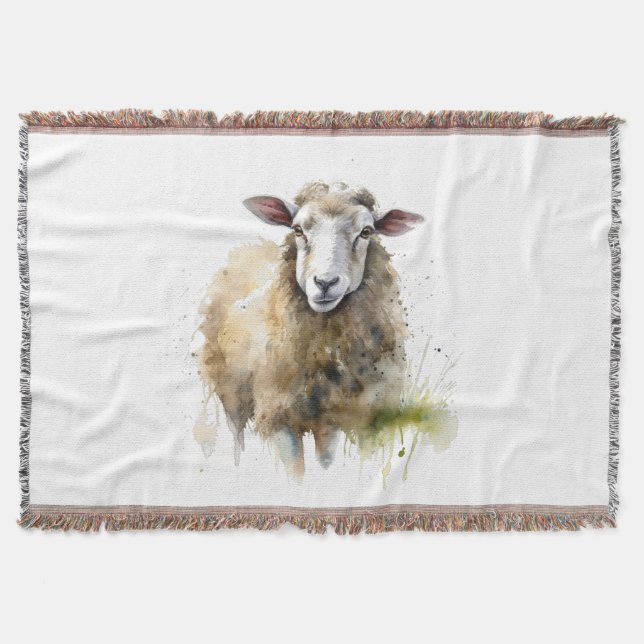 Fluffy Sheep in Pasture Throw Blanket (Front)
